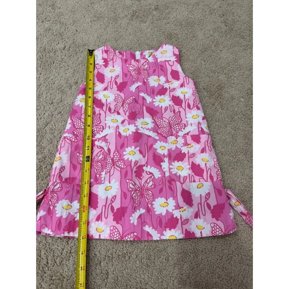 Lilly Pulitzer White Label Girls Sz 3T Shift Dress Pockets Daisy Butterfly Pink